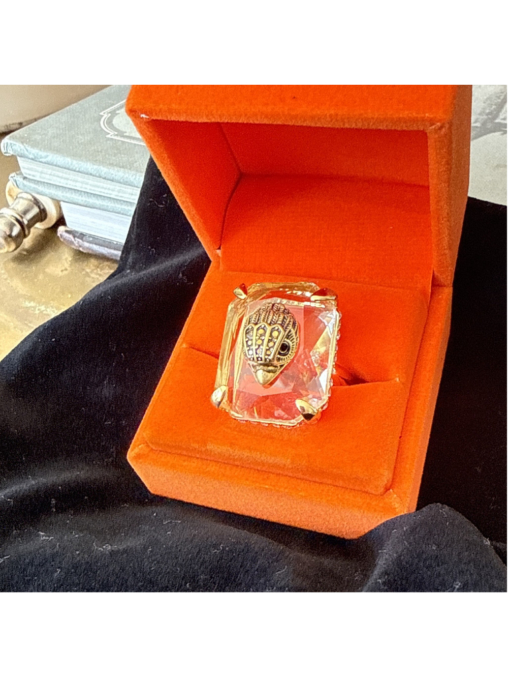 Kurt Geiger London Eagle Head Crystal Statement Cocktail Ring Size 9 NWT